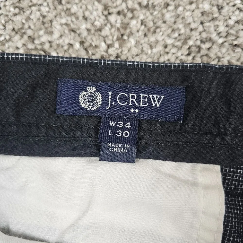 J Crew Pants Mens 34x29 Black Grid Check Bedford Slim Tapered Lightweight Cotton